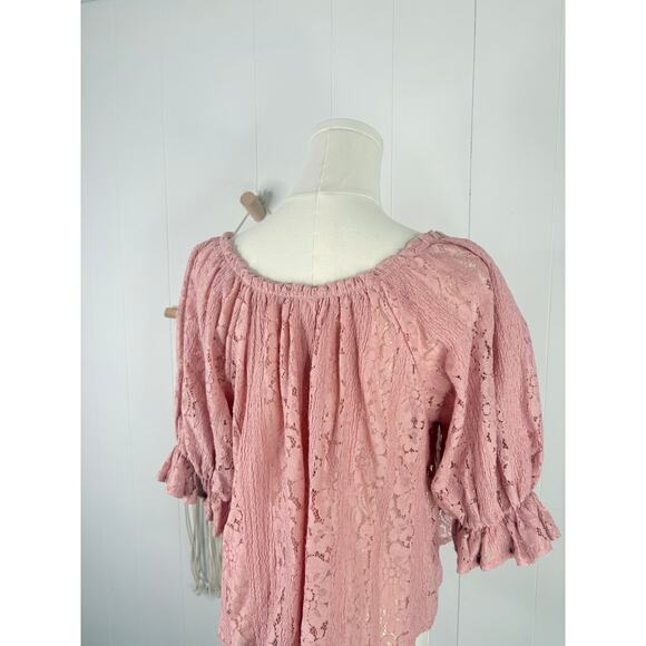 Free People Stacey Lace Crop Top Blush Pink Size Small Puff Sleeve - Picture 10 of 12
